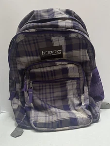 JanSport Trans Big Student Backpack Purple Plaid S Straps Bottle Pocket 5 - Picture 1 of 11