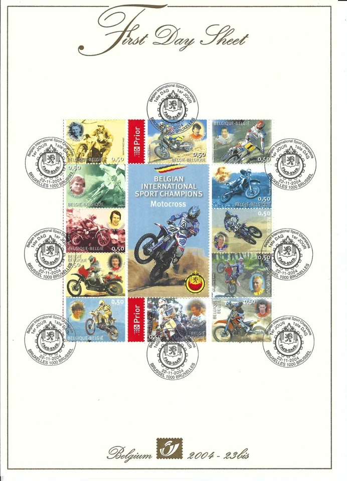 [FDS144] Belgium FDS 2004-23bis Motorcycles First Day Sheet SUPERB - Image 1 of 1