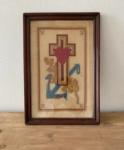 Antq Punto de Cruz Valores Cristianos-Fe, Esperanza Amor Cruz Corazón Ancla - Imagen 1 de 10