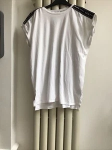 DKNY White Cap Sleeve Top Size S Cotton Modal Shoulder Detail - Picture 1 of 8