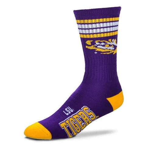 LSU Louisiana State Tigers NCAA 4 Stripe Deuce Mens Large Socks Fits 10-13 Cover