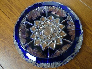 VINTAGE CENTERPIECE GLASS CRYSTAL SAINT LOUIS FRANCE COLOR BLUE - Picture 1 of 11