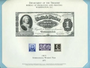 BEP 1975 IWY B31 Souvenir Folder with 1886 Martha Washington $1 Silver Cert Obv - Picture 1 of 6