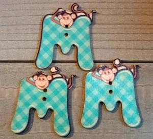 3 Letter M Monkey Sewing Buttons Crafting Flat Wood 2 Hole 1 5/8" - Picture 1 of 2