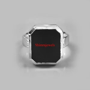 Natural Ónice Negro Piedra Con 18K Chapado en Oro Blanco Plata Hombres Anillo # - Imagen 1 de 11