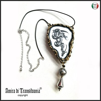 serpente mela oro gioiello pendente uomo donna ciondolo amuleto talismano pietra - Immagine 1 di 4