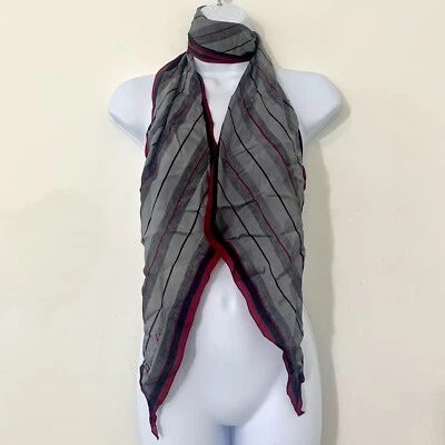 Cachecol retangular vintage ANNE KLEIN marrom vermelho listra marfim Mod Go sob medida - Imagem 1 de 3