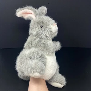 Gray Bunny Rabbit Hand Puppet White Tummy Pink Poseable Ears Eye Realistic Hairy - Picture 1 of 4