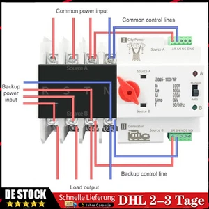 100A 4P Transferschalter Dual Power Transfer Lastumschalter Notstrom Umschalter - Bild 1 von 24