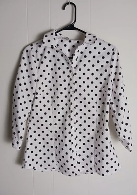 DoublJu Black Polka Dot 3/4 Sleeve Button Down Shirt Women's Size M - Image 1 of 4