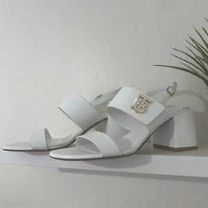 Burberry TB Virginia Blockabsatz Sandalen Größe 40,5 (US-Größe 10,5) weiß - Bild 1 von 9