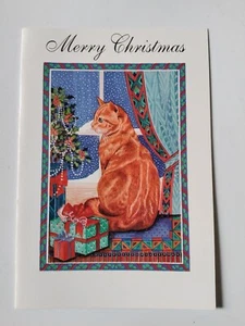 Merry Christmas Cat In Window Greeting Card Tree Festive Happy Joy 307 - Picture 1 of 4