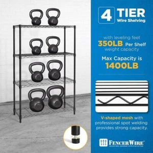 Fencer Wire Shelving Unit 54" x 36" x 14" 4-Tier Heavy Duty Garage Storage Black - Picture 1 of 7