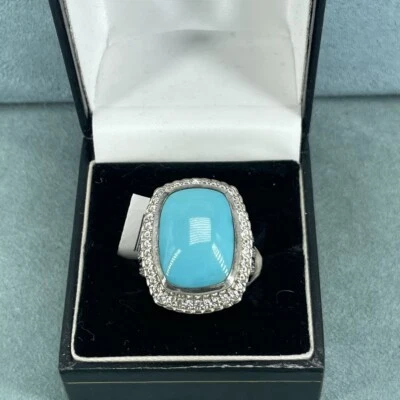 Anillo 9.594 Dormir Turquesa Circón Platinado Plata de Ley Grueso P1/2 Foto 1 de 4
