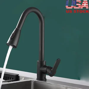 5xCommercial Kitchen Sink Faucet Pull Out Sprayer Mixer Tap Brushed Nickel&Cover - Picture 1 of 6