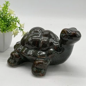 Russ Home Large Ceramic Tortoise/Turtle Figurine, Brown Drip Glaze - Picture 1 of 12
