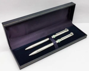 Vtg 1990s Tiffany & Co Solid 925 Sterling Silver & Enamel T Clip Pen Pencil Set - Picture 1 of 21