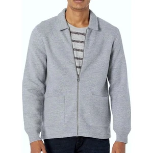 NEU J Crew gekochte Merinowolle Trainerjacke Pullover grau durchgehender Reißverschluss Herren Large - Bild 1 von 7