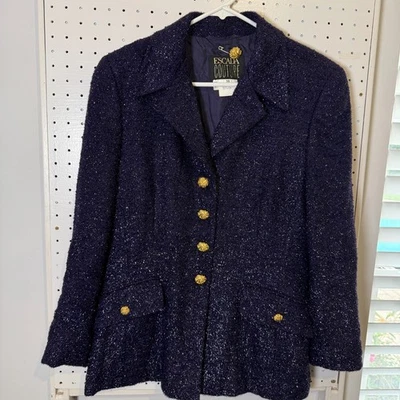 Escada Couture Tweed Blazer Women's 38 (6) Purple Sparkly Wool Jacket Vintage - Image 1 of 4