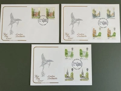 FDC's 1980 London Landmarks  Gutter Pair First Day Covers x 3 - Ref Jy1 - Image 1 of 4