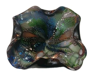 Vintage Murano Glass Tutti Frutti Multicolored Bowl Silver Foli / Fleck 8" x 10" - Picture 1 of 22