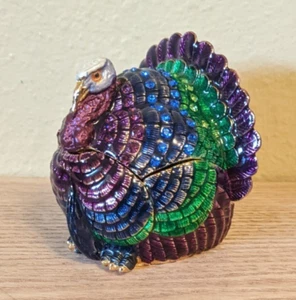 Rucinni Jeweled and Enameled Turkey Trinket Box Purple Green & Blue Thanksgiving - Picture 1 of 6