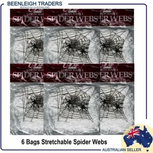 6 x 40g Bags SPIDER WEB - WITH SPIDERS Halloween or Stage Props Brand New - Bild 1 von 8