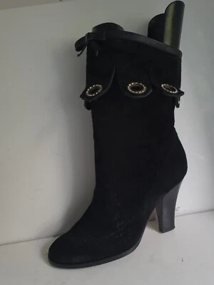 POLLINI DESIGNER UK 4 EU 37 WOMENS BLACK SUEDE LEATHER CHELSEA ANKLE HEELS BOOTS - Image 1 of 4