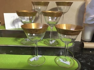 VINTAGE 6 TIFFIN GOLD RIM BAND 4.75 " TALL APERITIF / CORDIAL GLASSES VGC 75b - Picture 1 of 9