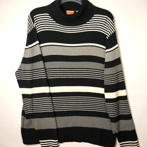 North Crest Women Sweater 2X (20W/22W) Striped Turtle Neck Black Gray White - Picture 1 of 12