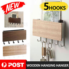 5Hooks Wooden Wall Mounted Hanging Hanger Key Holder Storage Rack Organizer DIY
