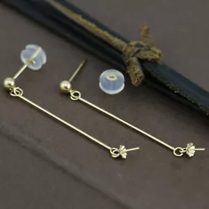 Genuine 18CT YG 3mm Ball Pearl Mounting Drop Earrings - Picture 1 of 6