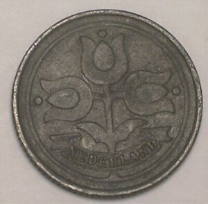 1942 Netherlands Dutch 10 Cents Tulips WWII Era Coin
