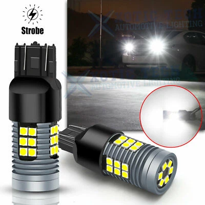 2x 7440 7443 Strobe Flashing Brake Stop Back Up Reverse Signal Light Bulbs White - Image 1 of 4