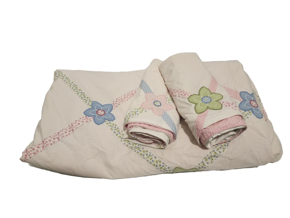 Edredom e fronhas Pottery Barn Kids Lindsey treliça floral bolinhas completo queen em excelente estado usado - Imagem 1 de 4