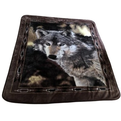 Shavel Fleece Wolf Blanket Hi Pile Throw 63x74 Outdoors Wilderness Lodge Cabin - Image 1 of 4