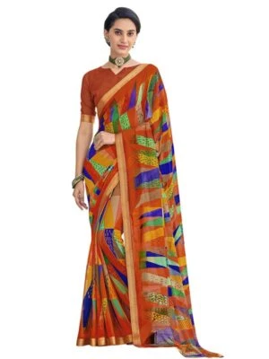 SARI para mujer de encaje y estampado de gasa con blusa Foto 1 de 4