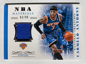 2013-14 National Treasures CARMELO ANTHONY NBA MATERIALS GU JERSEY /99 KNICKS