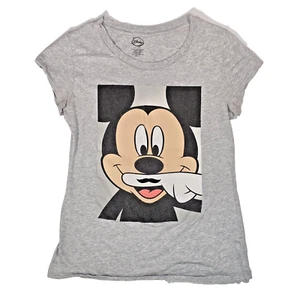 Disney Mickey Mouse Finger Mustache Gray T-Shirt Junior's Sz L 11/13 Cap Sleeve - Picture 1 of 5