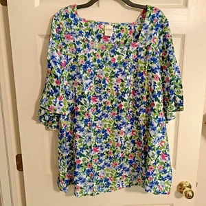 BLAIR Womens Flowy Elbow Sleeve Floral Rayon TOP 2XL (20W-22W) NWT - Picture 1 of 4