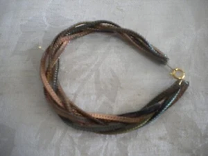 Dreifarbiges weiches geflochtenes Armband schwarz silber Kupfer Größe 7,25" goldener Verschluss - Bild 1 von 4