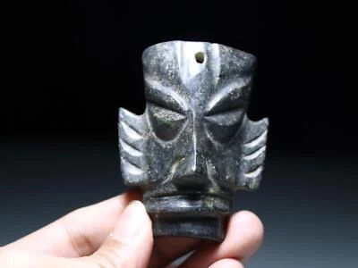 Antigua piedra negra tallada en jade ruinas de Sanxingdui figura cabeza máscara facial colgante CX119 Foto 1 de 4