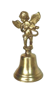 Decorative Brass Dinner Bell Violin Playing Angel/Cherub 5-7/8 inches Tall - Picture 1 of 9