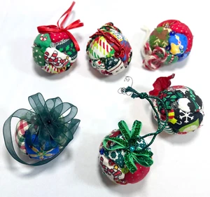 Vintage Handmade Christmas Ornaments Quilted Round Patchwork Fabric Hang 3.25" - Picture 1 of 8