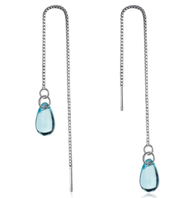 Women 925 Silver Plated Waterdrop Blue CZ Threader Dangle Drop Chain Earrings F2 - Image 1 of 4