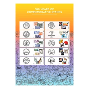 GB 2024 SC 4495 100 YEARS OF COMMEMORATIVE STAMPS MULTI 1st (10) + LBL MNH OG VF - Picture 1 of 11