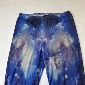 Forever 21 Pants Womens Medium Blue Galaxy Print Space Leggings Made USA Stretch - Picture 1 of 7