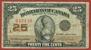 DOMINIO DE CANADÁ 2. 7. 25 centavos Campbell-Clark DC-24d P-11c 1923 bien - Imagen 1 de 2