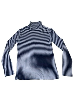 Petit Bateau Créé à Paris Women's Mock Neck Striped Navy Blue & Tan Ribbed Shirt - Image 1 of 4