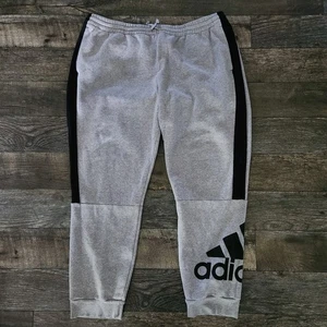 Adidas Joggers Mens 2XL Gray Sweatpants Cuffed Athletic Gym Pockets Big Logo - Picture 1 of 12